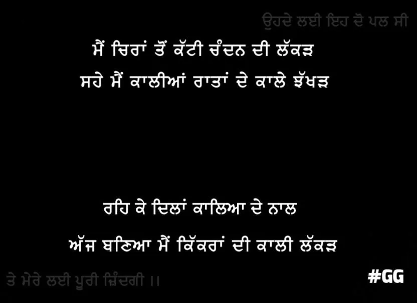 dil di kavita | me chiraan ton katti chandan di lakad sahe me kaliyaan rataan de kale jhakhad reh k dilaan kaleyaan de naal ajh baniyaa me kikraan di kali lakad