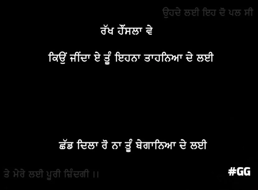 Rakh haunsla ve kyu jeenda e tu tahniyaa de lai chhad dila ro na tu begaaniyaa de lai