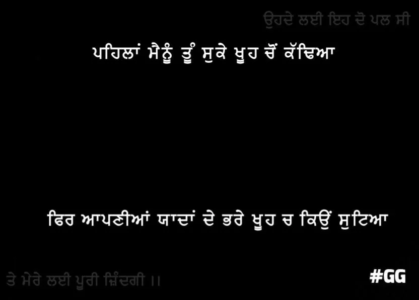 Pehlan mainu tu suke khooh chon kadiyaa phir aapniyaan yaadan de bhare khooh ch khun suttyaa
