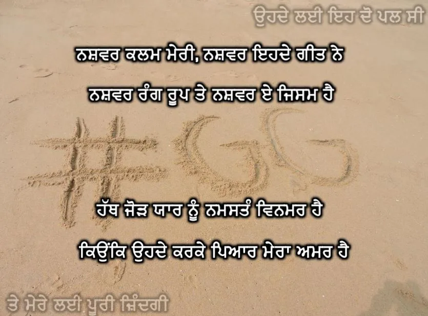 Nashwar kalam meri, naswar ehde geet ne nashwar rang roop te nashwar eh jism hai hath jodh yaar nu namatan vinamr hai kyunki ohde karke pyaar mera amar hai