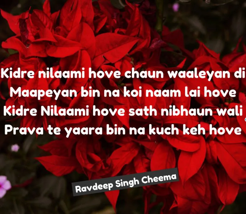 Punjabi shayari true lines || Kidre nilaami hove chaun waaleyan di
Maapeyan bin na koi naam lai hove
kidre nilami howe sath nibhaun wali
Prava te yaara bin na kuch keh hove