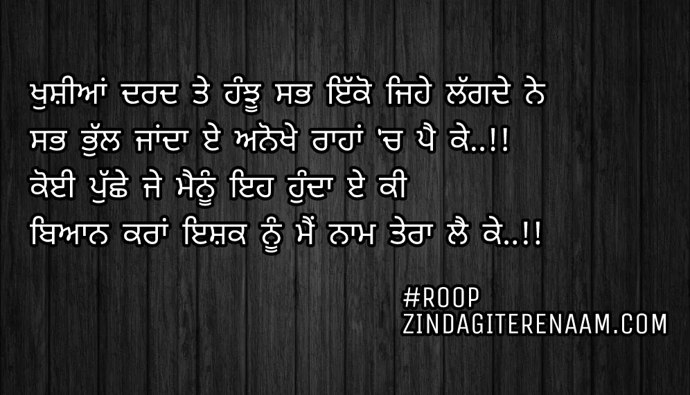 Punjabi shayari || Punjabi love status || Khushiyan dard te hanju sb ikko jehe lagde ne
Sab bhull janda e anokhe raahan ch pai ke..!!
Koi puche je menu eh hunda e ki
Biyan kara ishq nu mein naam tera le ke..!!
