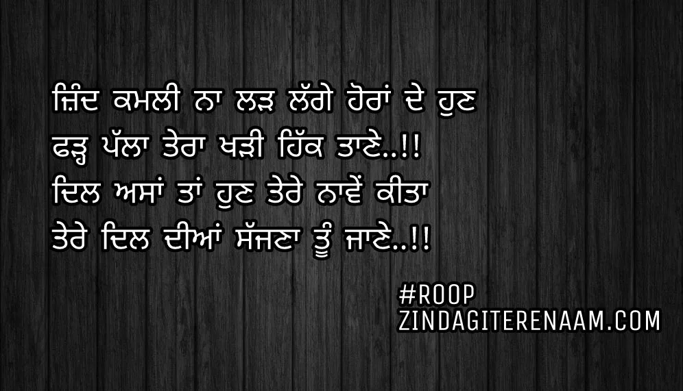 True love Punjabi shayari/sacha pyar Punjabi status/Zind kamli na larh lagge horan de hun
Fadh palla tera khdi hikk taane..!!
Dil asa taan hun tere naawe kita
Tere dil diyan sajjna tu Jane..!!

