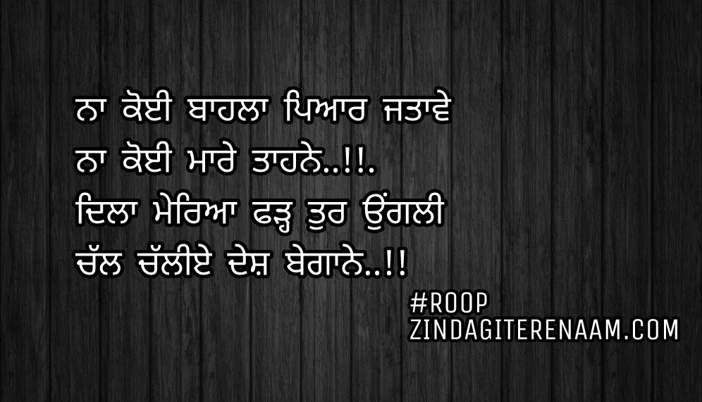 Best Punjabi shayari || Sufi shayari || Na koi bahla pyar jatawe
Na koi maare tahne..!!
Dila mereya fad tur ungli
Chal challiye desh begane..!!

