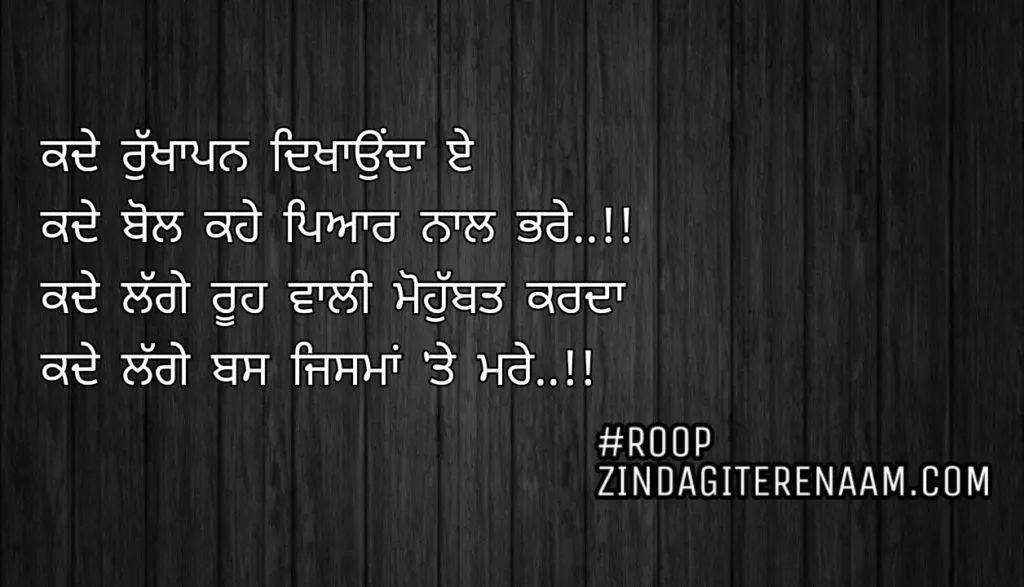 Punjabi sad shayari || Kade rukhapan dikhaunda e
Kade bol kahe pyar naal bhare..!!
Kade lagge rooh vali mohobbat karda
Kade lagge bas jisma te mare..!!
