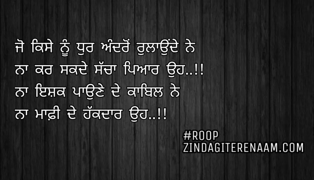 Best lines || Jo kise nu dhur andro rulaunde ne
Na kar sakde sacha pyar oh..!!
Na ishq paune de kabil ne
Na maafi de hakkdar oh..!!