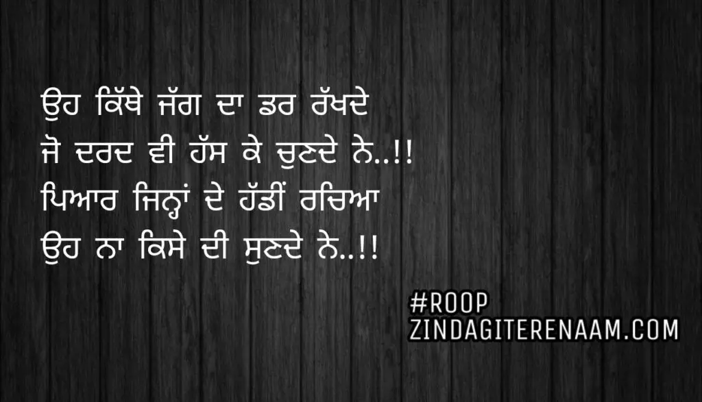 True lines || Oh kithe jag da dar rakhde
Jo dard vi has k chunde ne..!!
Pyar jinna de haddi racheya
Oh na kise di sunde ne..!!