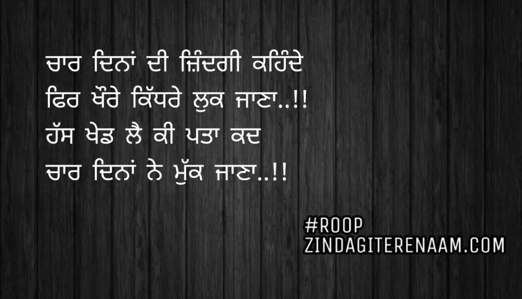 Life shayari || Char dina di zindagi kehnde
Fer khaure kidhre luk jana..!!
Hass khed lai ki pta kad
Char dina ne mukk jana..!!