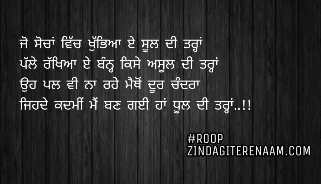 Love Punjabi shayari/ghaint love shayari /Jo socha vich khubheya e sool di trah😍
Palle rakheya e bann kise asool di trah🎀
Oh pal vi Na rahe metho door Chandra😘
Jihde kadmi mein ban gyi haan dhool di trah🙇..!!
