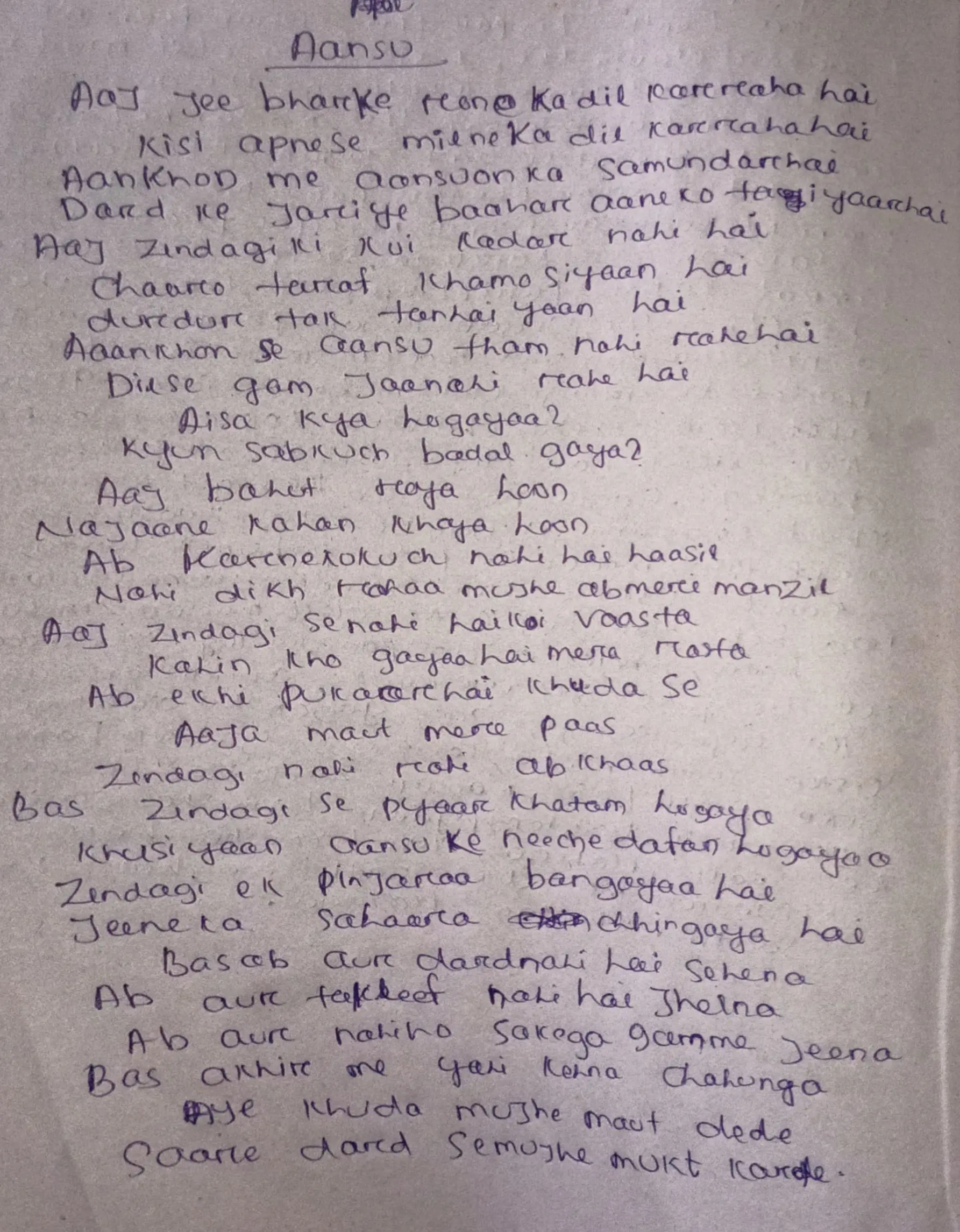 AANSU || aajh jee bhar kar rone  || shayari