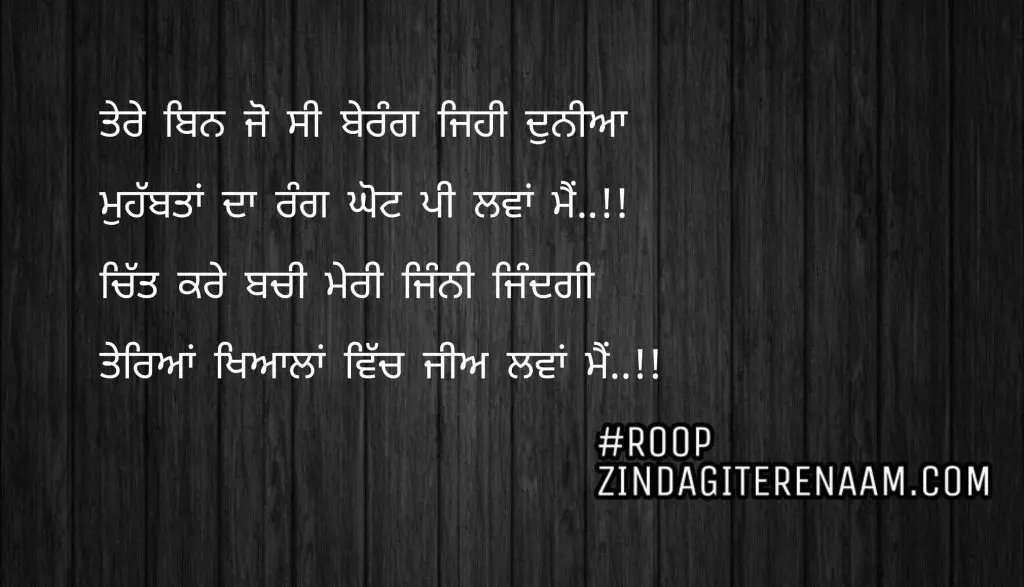 True love shayari ||
Tere bin jo si berang jehi duniya
Mohobbatan da rang ghot pi lwa mein..!!
Chit kare bachi meri jinni zindagi
Tereyan khayalan vich jee lwa mein..!!
