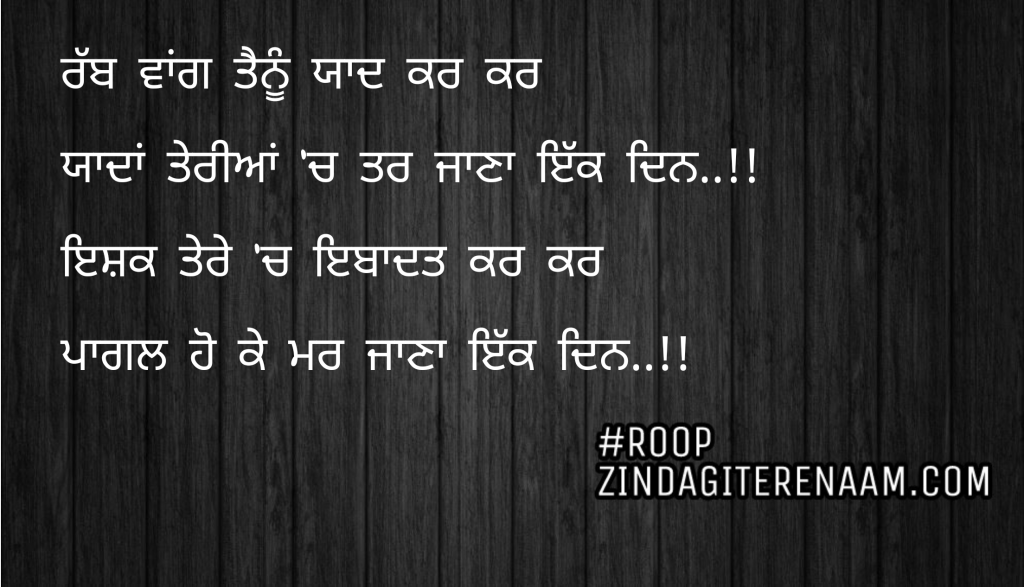 Ishq punjabi shayari || Rabb Wang tenu yaad kar kar
Yaadan teriyan ch tar jana ik din
Ishq tere ch ibadat kar kar
Pagl ho ke Mar jana ik din..!!
